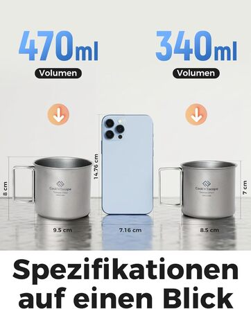 Набор туристических титановых кружок 340 и 470 мл COOK'N'ESCAPE