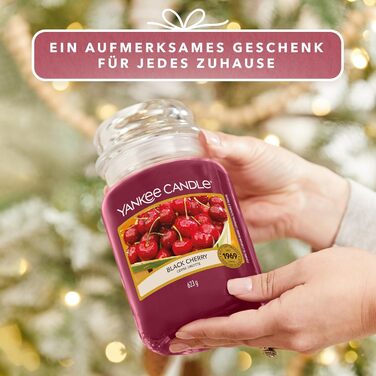 Ароматична свічка Yankee Candle у скляній банці (велика), свічка з тривалим часом горіння до 150 годин, ідеальні подарунки для жінок (ЧОРНА ВИШНЯ)