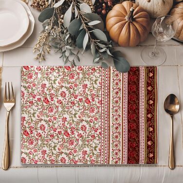 Бавовняні килимки для серветок, набір з 4 шт. , декоративні килимки для серветок, пасхальні килимки, що миються, для свят, вечерь, весни, літа (33 см x 48 см) (13 - Reveillon Au Jardin), 39Hermine 100