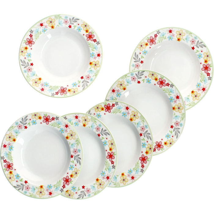Набір із 6 тарілок для торта MamboCat Variant Floral Барвисті порцелянові тарілки для сніданку на 6 осіб Барвисті маленькі тарілки для салату, десерту та інших страв на сніданок, обід, каву та вечерю (тарілки для супу)