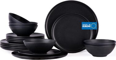 Набір посуду із керамограніту на 6 персон, 18 предметів, чорний матовий Midnatt Nortea