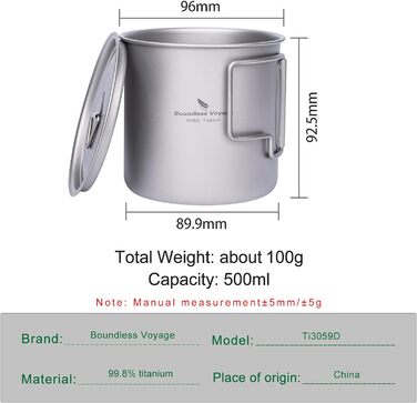 Титанова чашка для кемпінгу 500 мл iBasingo