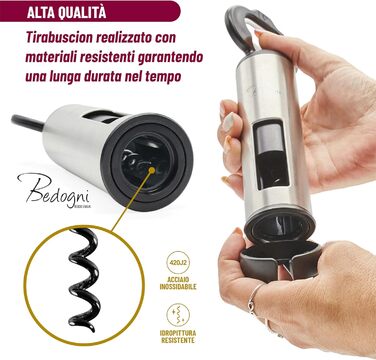 Штопор для вина та пива з магнітним утримувачем кришок чорний Bedogni Reggio Emilia