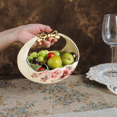 Порцелянова миска fanquare з хвилястими краями та квітковим принтом, вінтажна салатниця, керамічна фруктовниця на ніжці для вечірок (золота (кошик з фруктами))