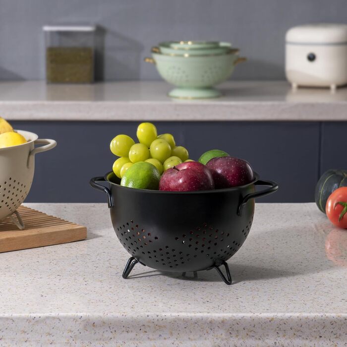 Металеве сито для пасти з подвійними ручками 21 см чорне beifeier