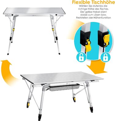 Кемпінговий стіл KESSER складний розкладний стіл з алюмінієвою рамою Розкладний стіл на стільниці Регулювання висоти з сумкою для перенесення з ременем 90 х 53см - до 30 кг, (90см х 53см, сріблястий)