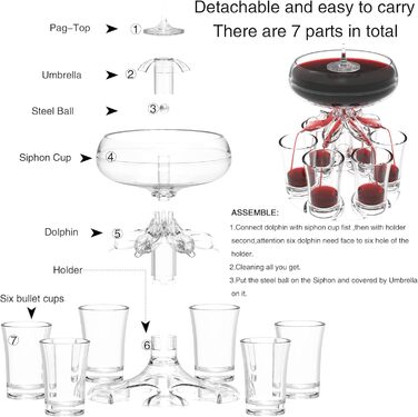 АЛЄВМУМ Набір з 6 дозаторів та підставки для шотів, багатофункціональний дозатор для бару, для наповнення рідинами, тримач для коктейлів, лікеру, шотів, інструмент для напоїв з пензликом, прозорий