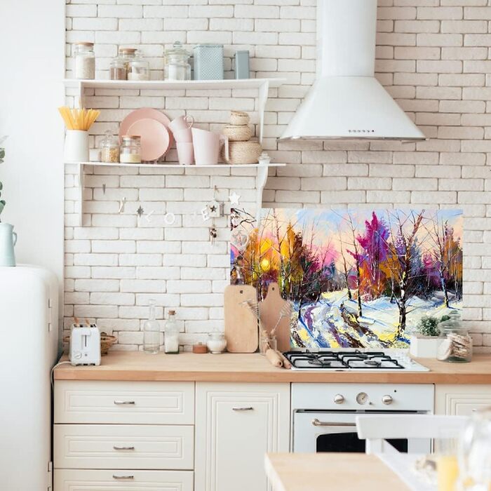 Дизайнерський кухонний фартух з алюмінієвого композиту, кухонний фартух, товщина 3 мм, 60x100 см, (Зимовий ліс)