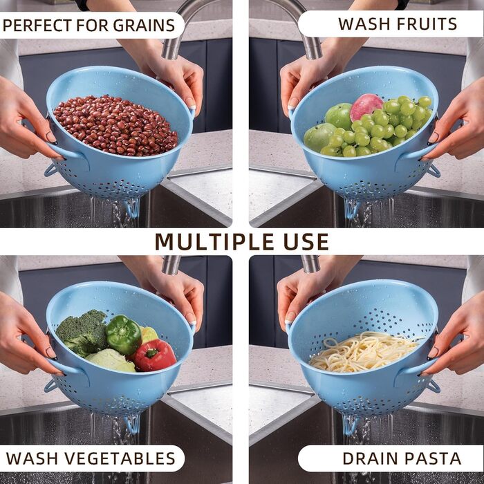 Металеве сито для пасти з подвійними ручками синє beifeier