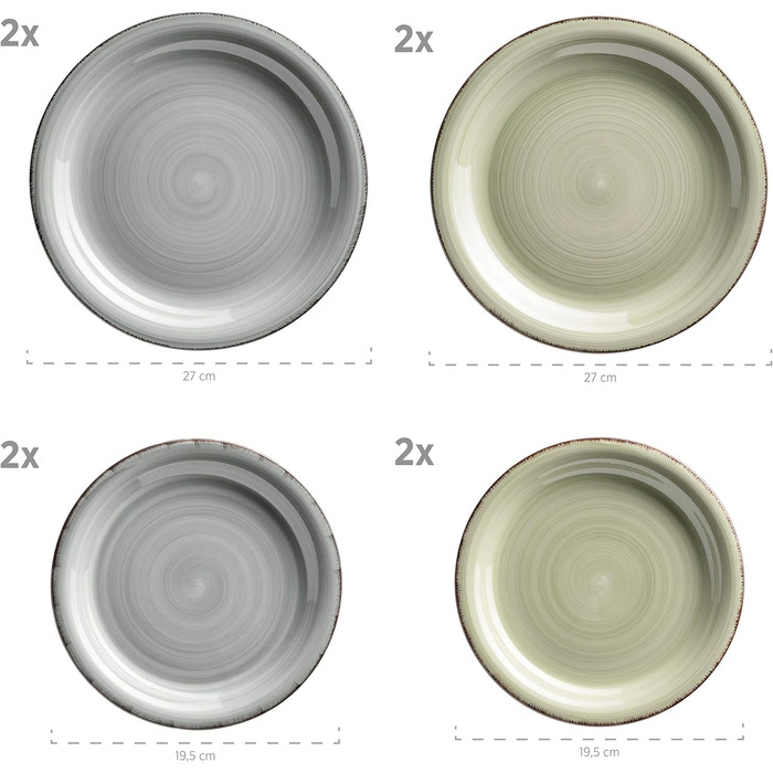 Набір вінтажного посуду з 16 предметів на 4 персони, комбінований керамічний сервіз з ручним розписом, барвистий, керамограніт, (димчасто-синій/зелений), 931499 Bel Tempo II