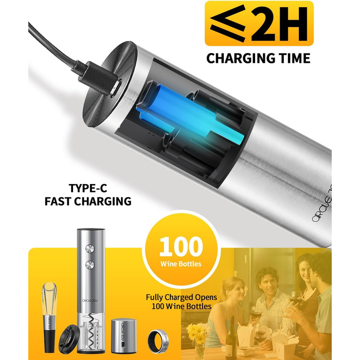 Електричний акумуляторний відкривач для вина з ножем для фольги 5-в-1 CIRCLE JOY