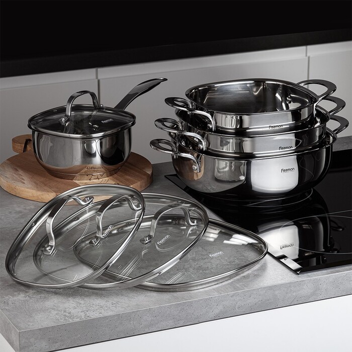 Каструля Fissman EXCLUSIVE PRO 20x10 см / 3,0 л зі скляною кришкою нержавіюча сталь (5541)