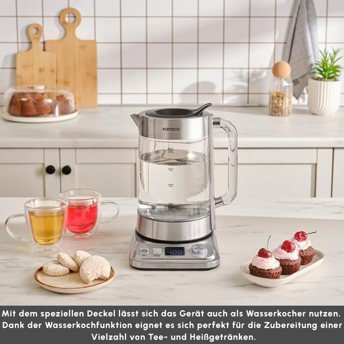 Автоматична чайна машина Karaca X Refika XL, чайник на 2 л та скляний чайник на 0,8 л, мультитемпературний режим, еко-режим, 2200 Вт, чайна машина для родини та гостей, хромована