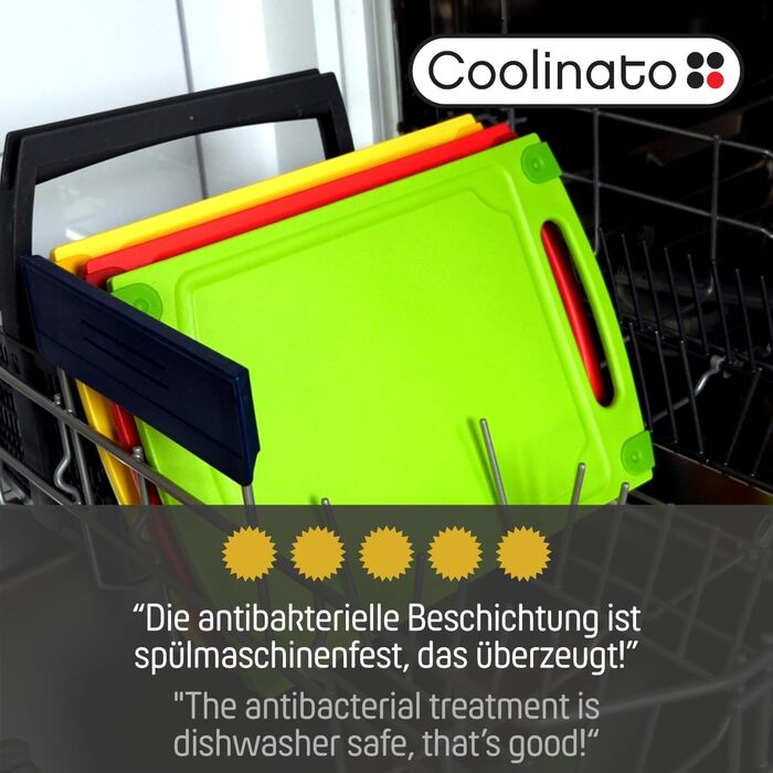 Набір обробних дощок Coolinato, 3 шт., різні розміри, антибактеріальні дошки з жолобком для збору рідини, 3 кольори для гігієнічного розділення продуктів (2 шт. зелені та червоні)