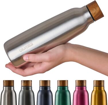 Пляшка для води Blumtal з нержавіючої сталі 500 мл - Герметична ізольована пляшка - Пляшка для води без бісфенолу А для гарячого та холодного використання - Двостінна ізольована пляшка - Ізоляційна пляшка, стійка до іржі, дерево/срібло 24 - дерево/срібло 