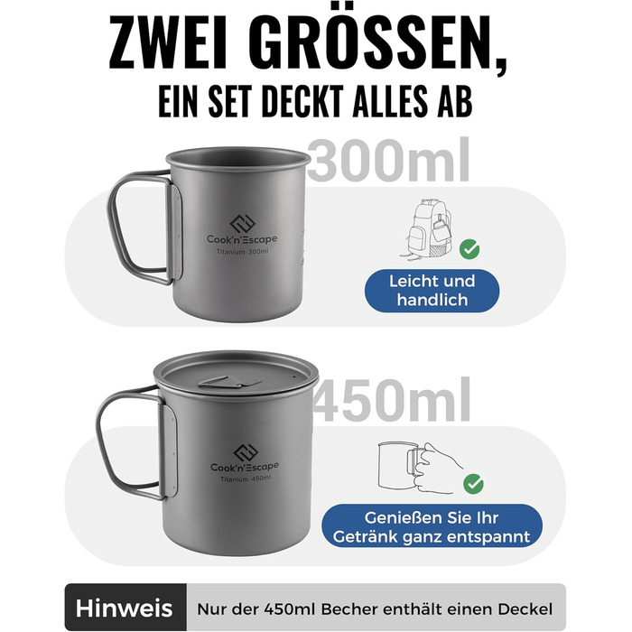 Набор чашек для кемпинга 300 и 450 мл COOK'N'ESCAPE