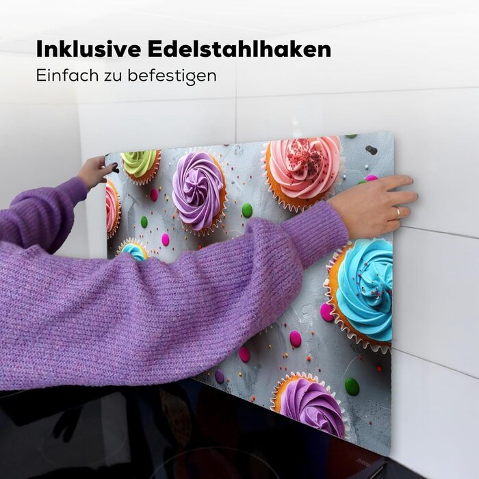 Фартух для плити, кухонний фартух, вініл, 78x52 см, декор для кухні, облицювання стіни, кришка плити - сіро-чорна (Кекси - Мафіни, 52,7Д x 91,6Ш см)