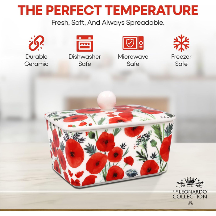 Маслянка з кришкою, китайська кераміка, з гарними акварельними мотивами, дизайн від Jennifer Rose Gallery для Busy Bees (червона/біла)