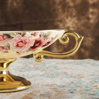 Порцелянова миска fanquare з хвилястими краями та квітковим принтом, вінтажна салатниця, керамічна фруктовниця на ніжці для вечірок (різнокольорова/фантазійна (кругле дно))