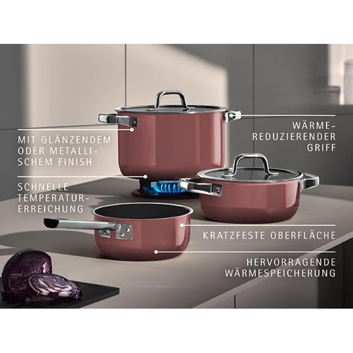 Каструля 24 см зі скляною кришкою, рожевий Fusiontec Mineral Pro WMF