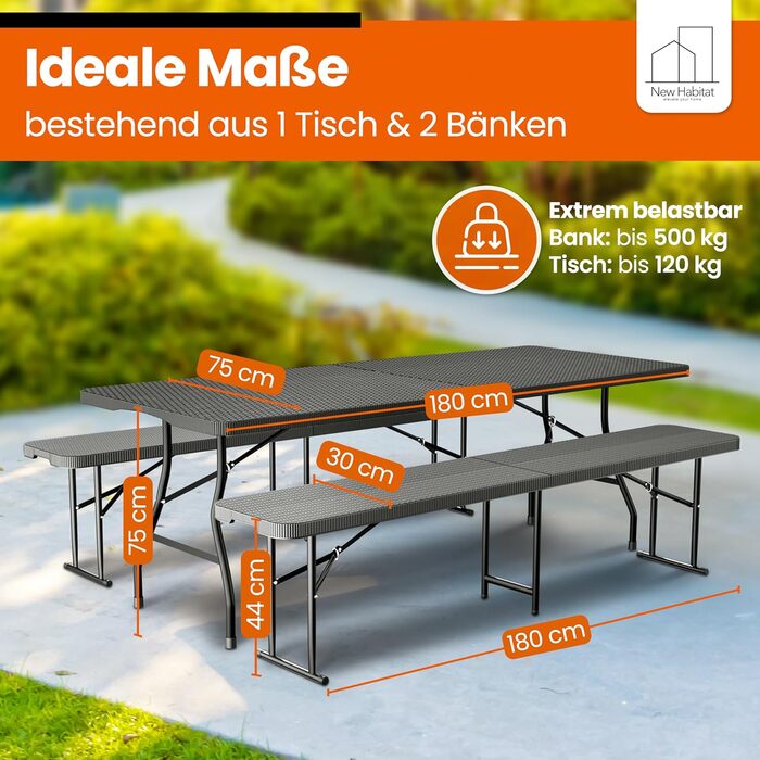 Складной набор из 3 предметов стол и скамейки NewHabitat