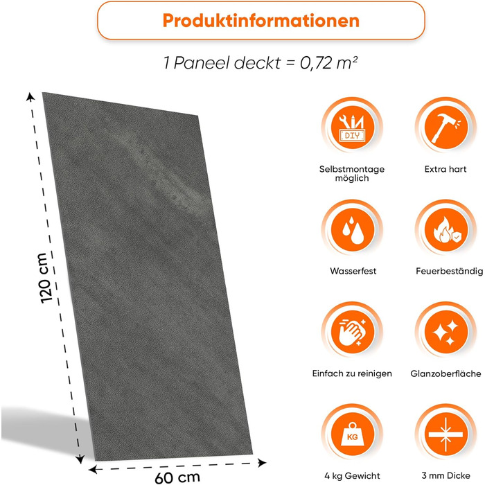 Стінові панелі IZODEKOR під мармур 60x120 см Панель для кухонного фартуха ПВХ-облицювання стін для кухні, ванної кімнати Бризкозахисна плівка для кухні Водонепроникна та термостійка (4 панелі 4 монтажних клею, залізна ручка)