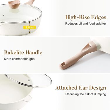 Сковорода с антипригарным покрытием и крышкой 30 см кремовая Kordisen