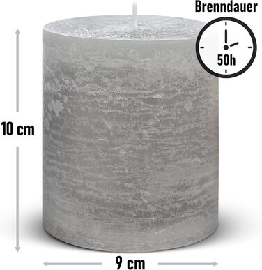 Набір із 4 свічок-стійок Brandsseller 7x10 см Однотонні та виготовлені з парафіну Сільські свічки з тривалим часом горіння Декоративні свічки для прикраси столу, Різдва та вечірок (9 x 10 см Набір із 4 шт. , сірий)