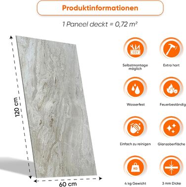 Стінові панелі IZODEKOR під мармур 60x120 см Панель для кухонного фартуха ПВХ-облицювання стін для кухні, ванної кімнати Бризкозахисний екран для кухні Водонепроникний та термостійкий (4 панелі 4 монтажних клею, Mars Bubble)