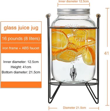 Диспенсер для напоїв скляний з краном та підставкою 8 л Generisch