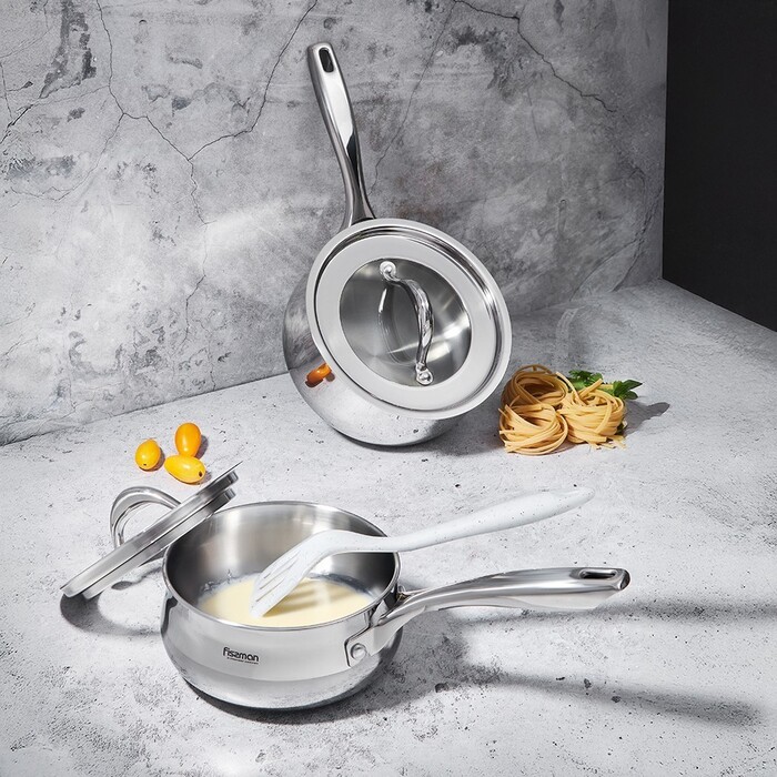 Ківш Fissman ABSOLUTE PRO 18x9 см / 2,2 л зі скляною кришкою нержавіюча сталь (5545)