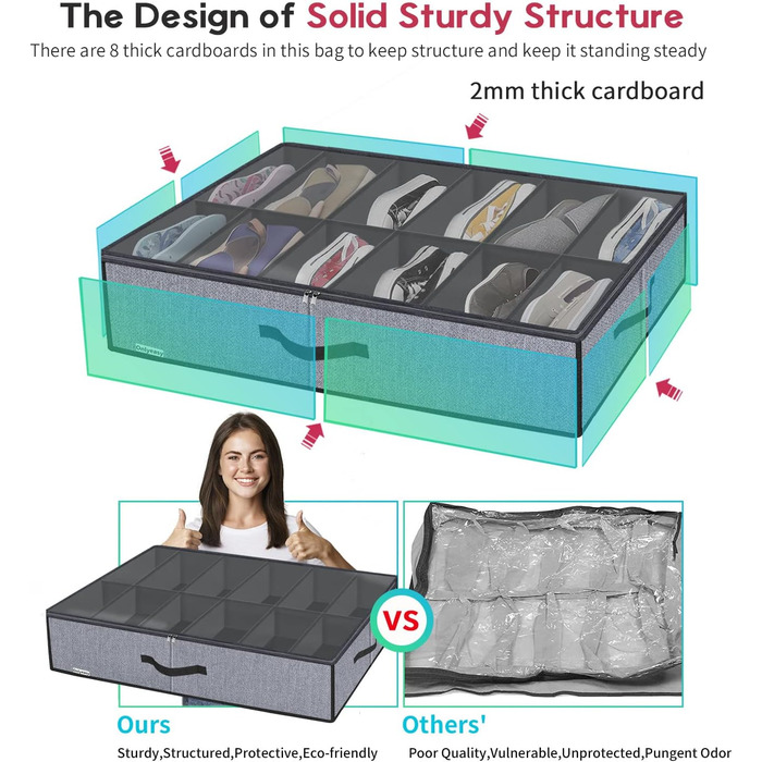 Коробка для хранения обуви с прозрачной крышкой 2шт. homyfort
