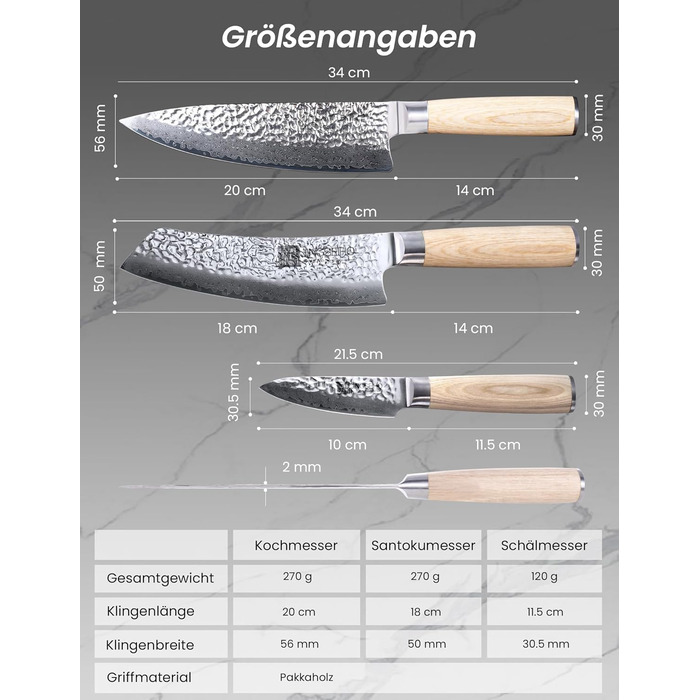 Японський набір ножів з дамаської стал Jingseiho