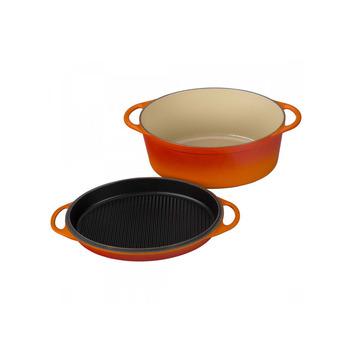 Гусятница / жаровня с крышкой-сковородой гриль 32 см, оранжевая Le Creuset