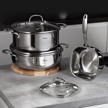 Каструля Fissman EXCLUSIVE PRO 24x12 см / 5,3 л зі скляною кришкою нержавіюча сталь (5542)