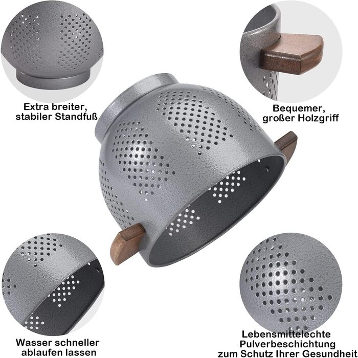 Металеве сито для пасти з дерев'яною ручкою 22 см beifeier