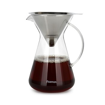 Кавник Fissman POUR OVER 900 мл. зі сталевим фільтром жаростійке скло (9083)