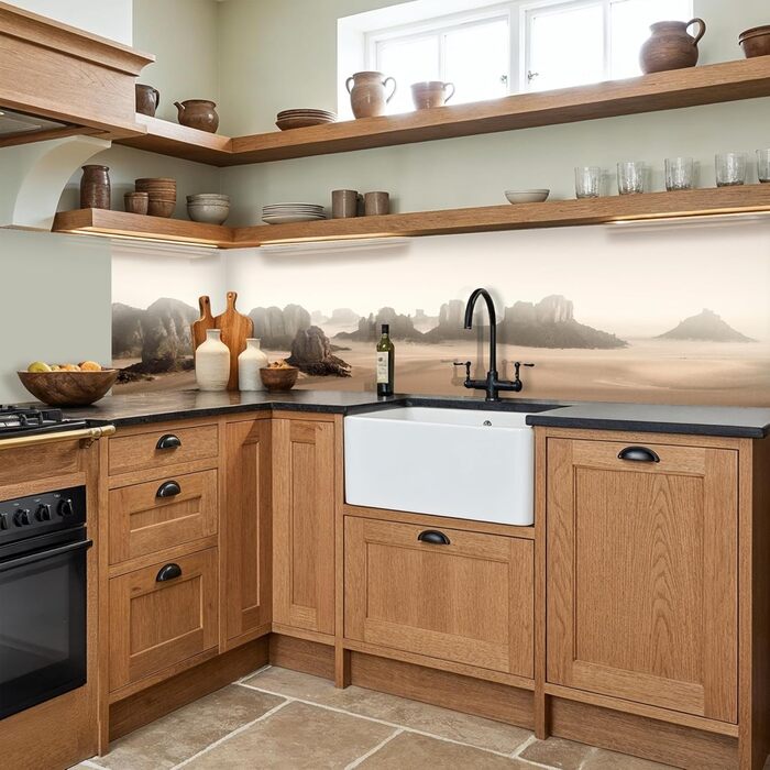 Кухонний фартух 60x80 см Самоклеючий захисний щиток для кухонної стіни Кухонний фартух Кухонні фасади Кухонні фартухи Кухонна стіна Вода - Пейзаж - (Природа - Пісок, 60 x 250 см)