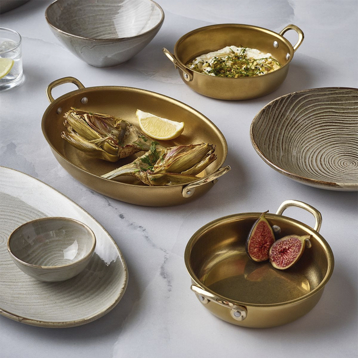 Сковорода для подачи 18.5*13.5 см, 500 мл, овальная, металлическая, Gold Vintage Steel, GenWare