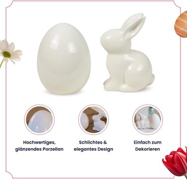 Набір пасхальних яєць та пасхального зайчика Heitmann Deco керамічна пасхальна прикраса з порцеляновим ефектом, для встановлення, біла, приблизно 12,5 x 10,5 x 8 см