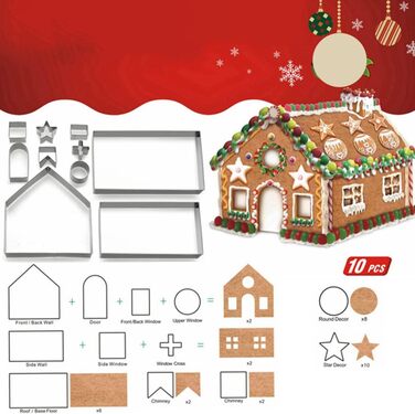 Набір з 10 форм для печива Пряниковий будиночок, нержавіюча сталь Baobiutin