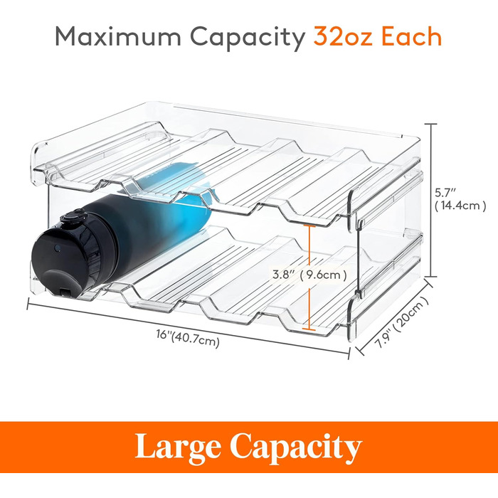 Штабелируемый держатель для бутылок Lifewit для шкафа, морозильной камеры, кладовой - пластиковый держатель для бутылки с водой для кухонной столешницы, шкафа, офиса - 2 шт., каждая полка вмещает 4 контейнера 8 бутылок