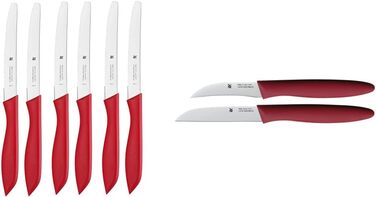 Набір ножів для сніданку WMF Classic Line 6 предметів, 23 см, зубчастий ніж для булочок, ніж для хліба, спеціальний сталевий лезо, пластикова ручка, (червона, пучок з ножем для хліба)