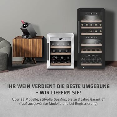 Охолоджувач для вина, розрахований на одну пляшку, з температурним режимом 5-18C, для пляшок діаметром до 9 см, сенсорне керування, корпус з нержавіючої сталі чорного кольору.