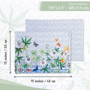 Бавовняні килимки для серветок, набір з 4 шт. , декоративні килимки для серветок, пасхальні килимки, що миються, для свят, вечерь, весни, літа (33 см x 48 см) (038 - Пасифлора), 39Hermine 100