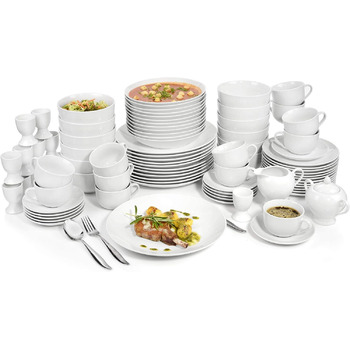 Набор фарфоровой посуды на 12 персон, 86 предметов, белый New Port Sänger