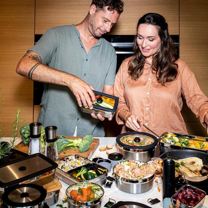 Контейнер для хранения 1 л прямоугольный с разделителем и бамбуковой крышкой FLEXX 2GO Rosle