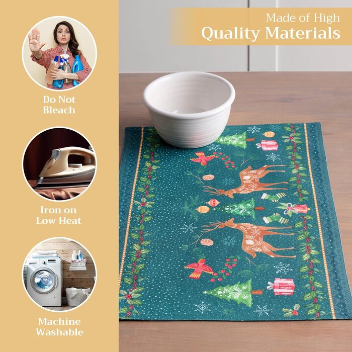 Бавовняні килимки, набір з 4 шт. , декоративні килимки, пасхальні килимки, що миються, для свят, вечерь, весни, літа (33 см x 48 см) (08 - Різдво Hygge), 39Hermine, 100