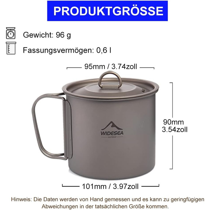 Туристична чашка з титану 600 мл widesea