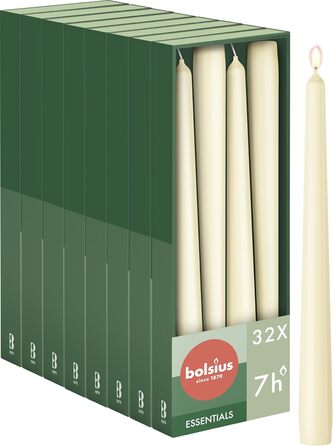 Свічки Bolsius Smooth Taper - Зелені - Набір з 4 шт. у коробці - Декоративні побутові свічки - Час горіння 7 годин - Без запаху - Натуральний рослинний віск - Без пальмової олії - 24,5 см Зелені 4 шт. и (Слонова кістка, 32 шт. и)